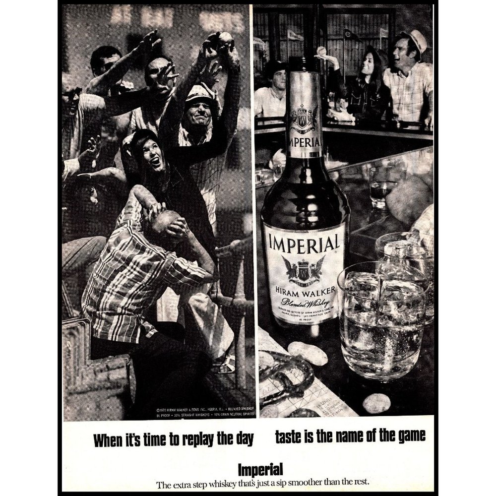 1970 Imperial Whiskey Vintage Print Ad Baseball Game Sports Bar Wall Art 10x13